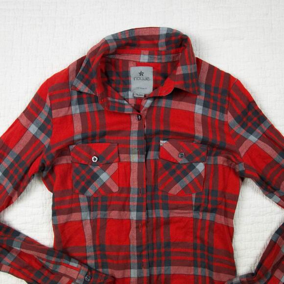 Nollie Skater Hipster The Slim Fit Red Plaid Button Down 2 Front Flap Pocket S - Picture 2 of 8
